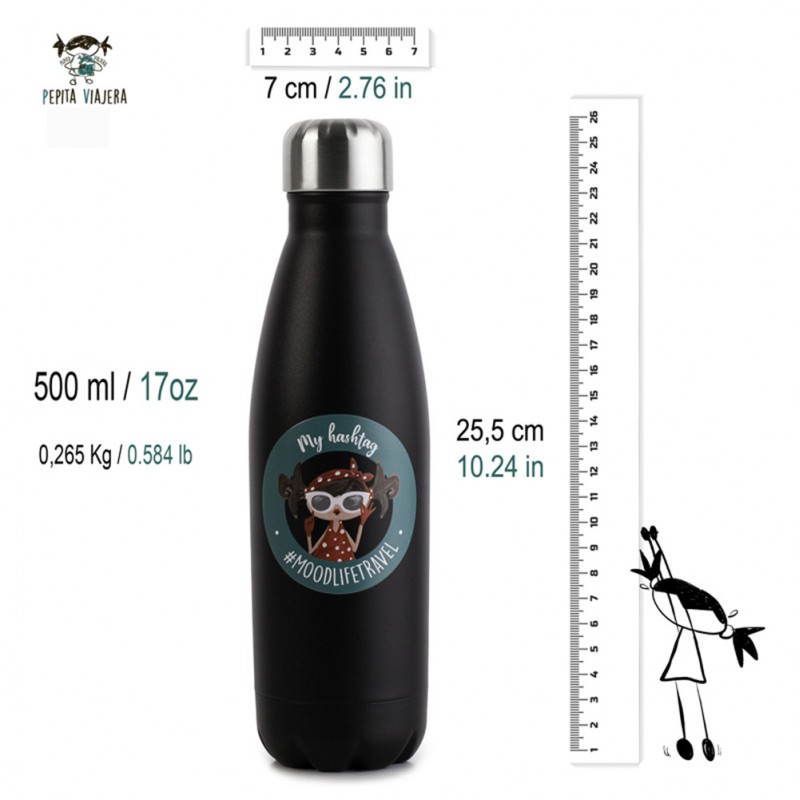 Pepita Viajera Μπουκάλι Ισοθερμικό Μαύρο,Greetings Collection-Limited Edition Collection, 500ml