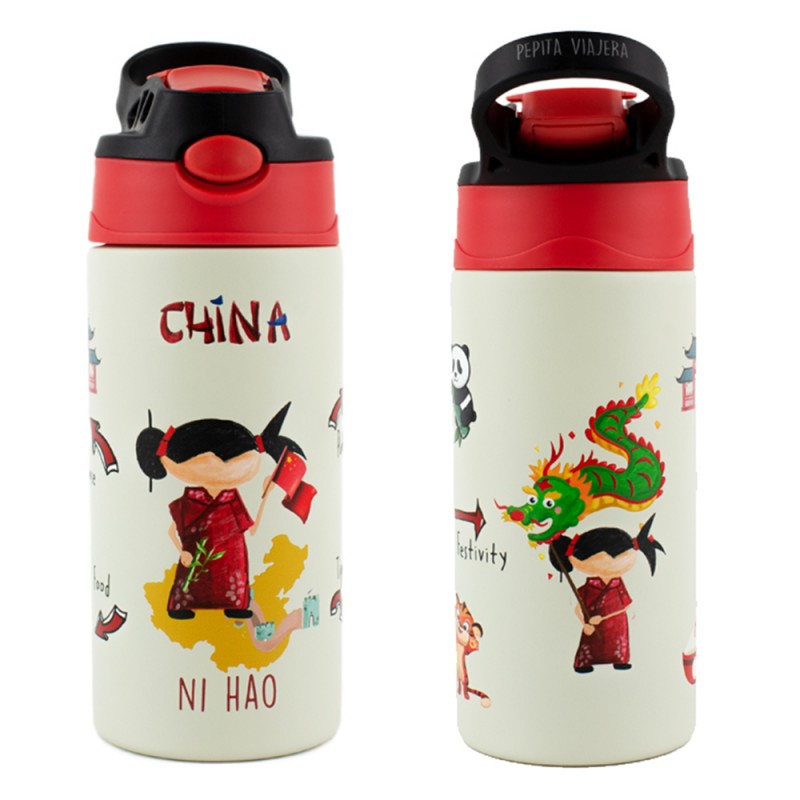 Pepita Viajera Μπουκάλι Ισοθερμικό με Καλαμάκι,China World Places Collection-Kids Collection, 400ml