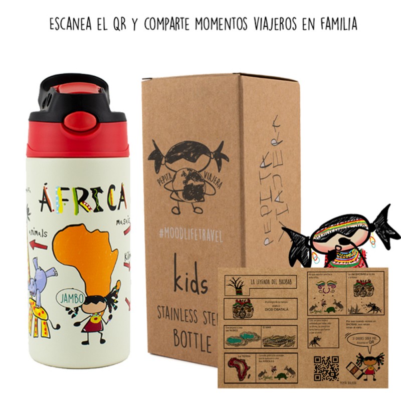 Pepita Viajera Μπουκάλι Ισοθερμικό με Καλαμάκι,Africa World Places Collection-Kids Collection, 400ml