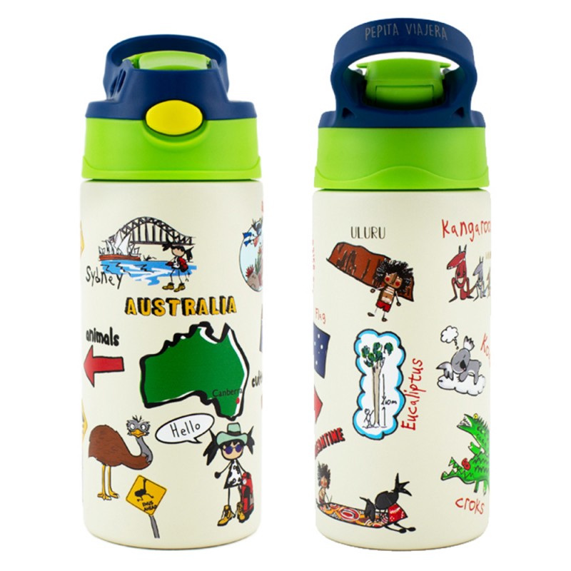 Pepita Viajera Μπουκάλι Ισοθερμικό με Καλαμάκι,Australia World Places Collection-Kids Collection, 400ml