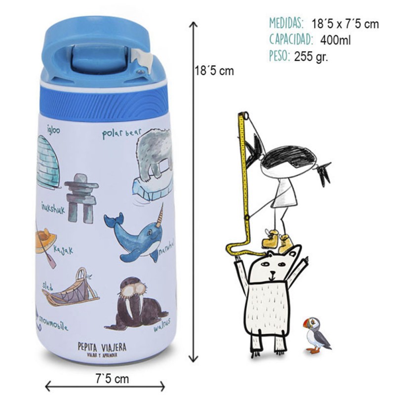 Pepita Viajera Μπουκάλι Ισοθερμικό με Καλαμάκι,Arctic Collection-Kids Collection, 400ml