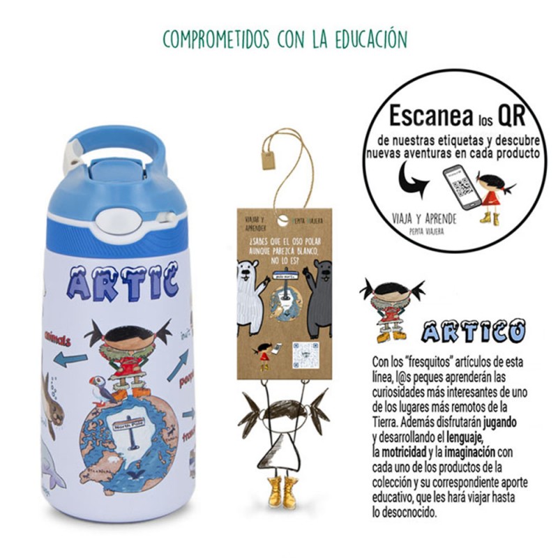 Pepita Viajera Μπουκάλι Ισοθερμικό με Καλαμάκι,Arctic Collection-Kids Collection, 400ml