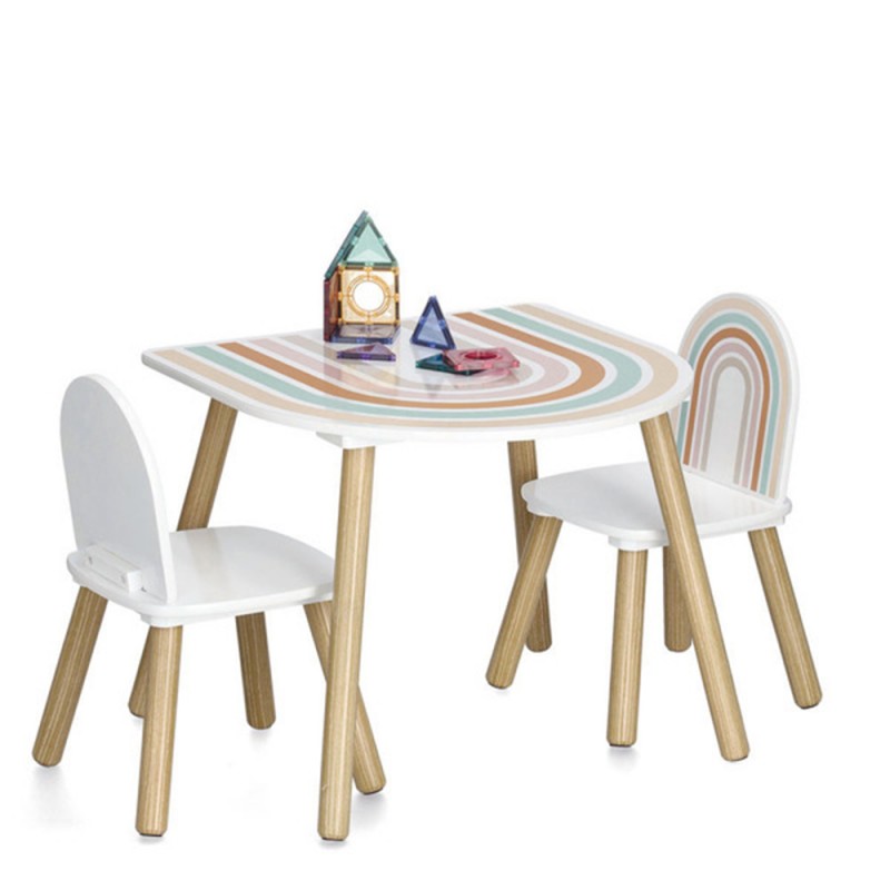 Z Present Τραπέζι Παιδικό Σετ με 2 Καρεκλάκια Ξύλινο Rainbow ,55x55x45-28x28x26,5εκ